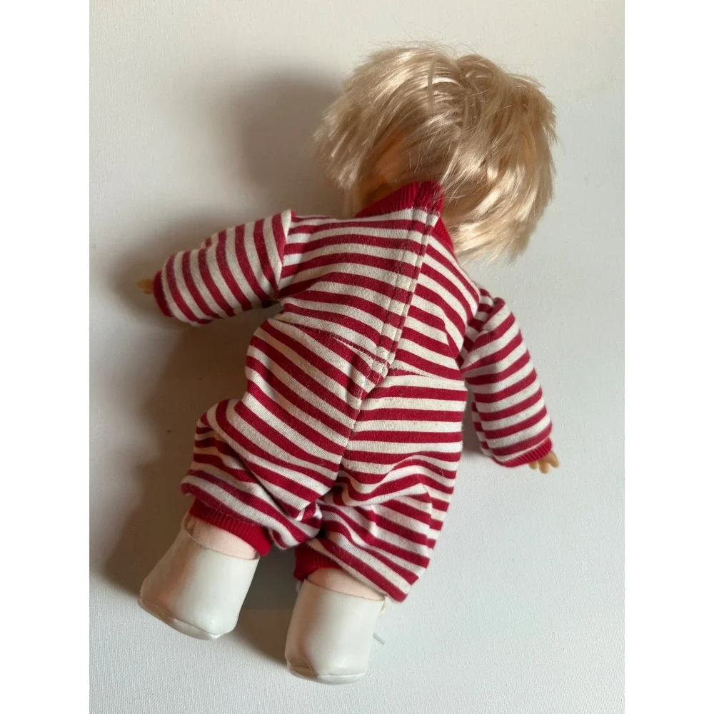 Vintage 1993 Santa's Little Helper Baby Doll Red Striped Sleeper 12 Inch